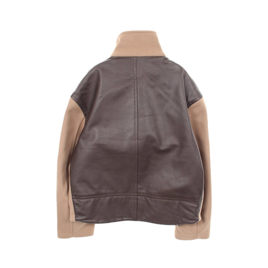 ストレート ジャケット ウール レザー ベージュ ダークブラウン エルメス アウター HERMES