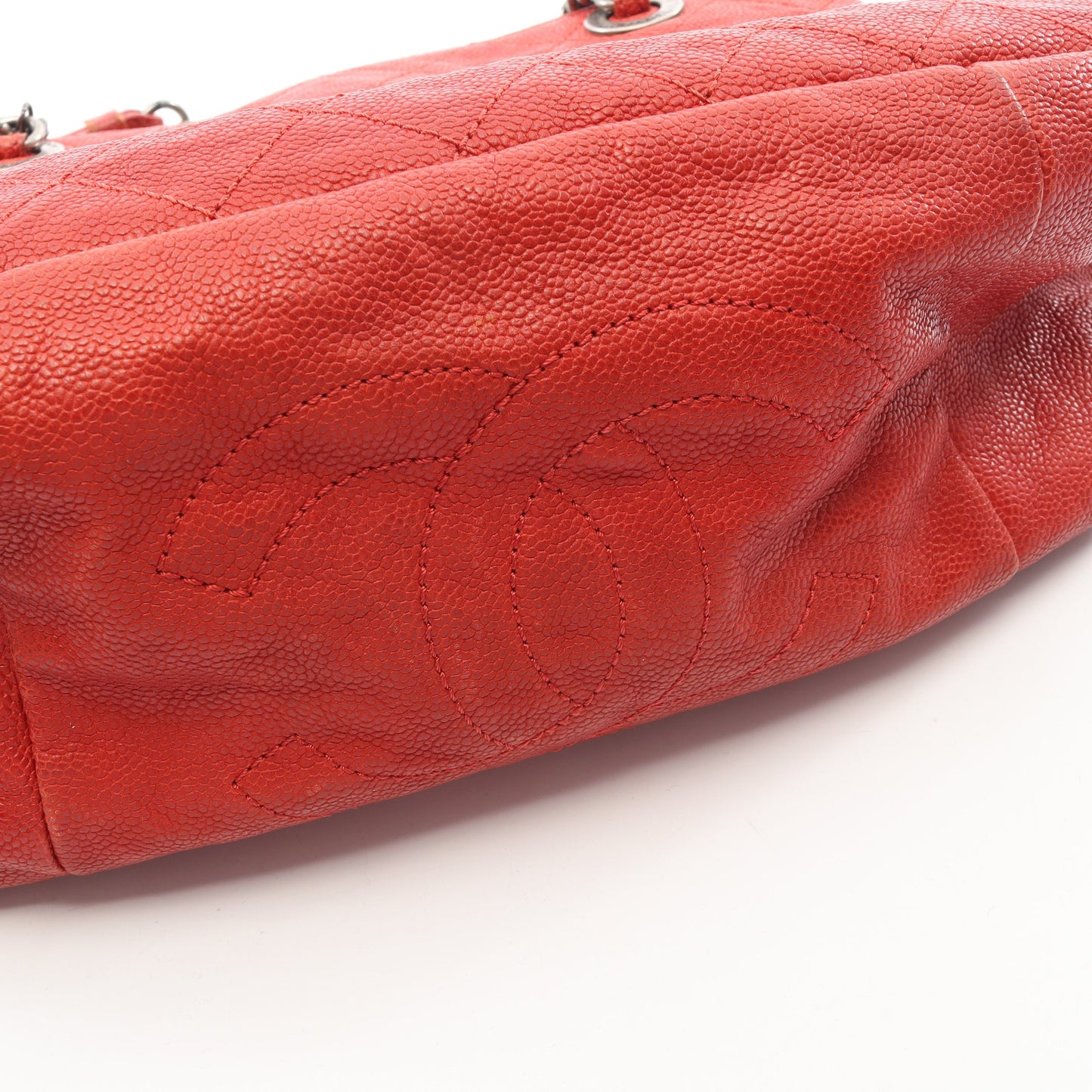 マトラッセ チェーンショルダーバッグ チェーントートバッグ キャビアスキン レッド シルバー金具 シャネル