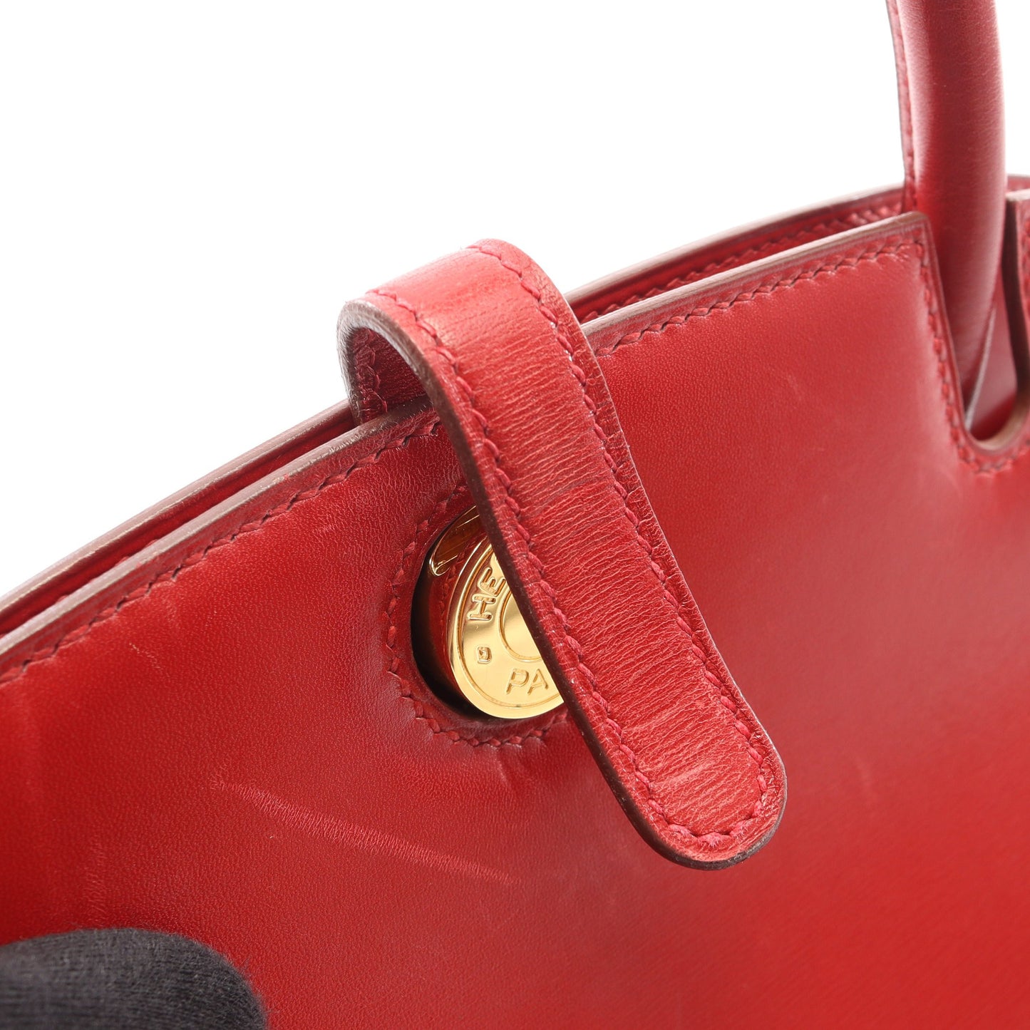 ダルヴィMM ルージュヴィフ ハンドバッグ ボックスカーフ レッド ゴールド金具 □A刻印 エルメス