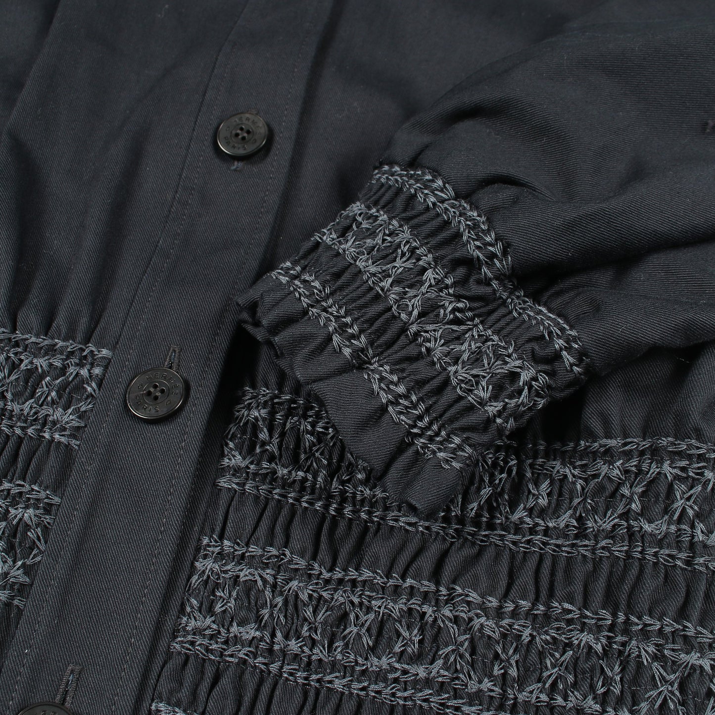 Veste taille brodee a smocks テール ブロデ ア スモック ジャケット コットン ネイビー エルメス
