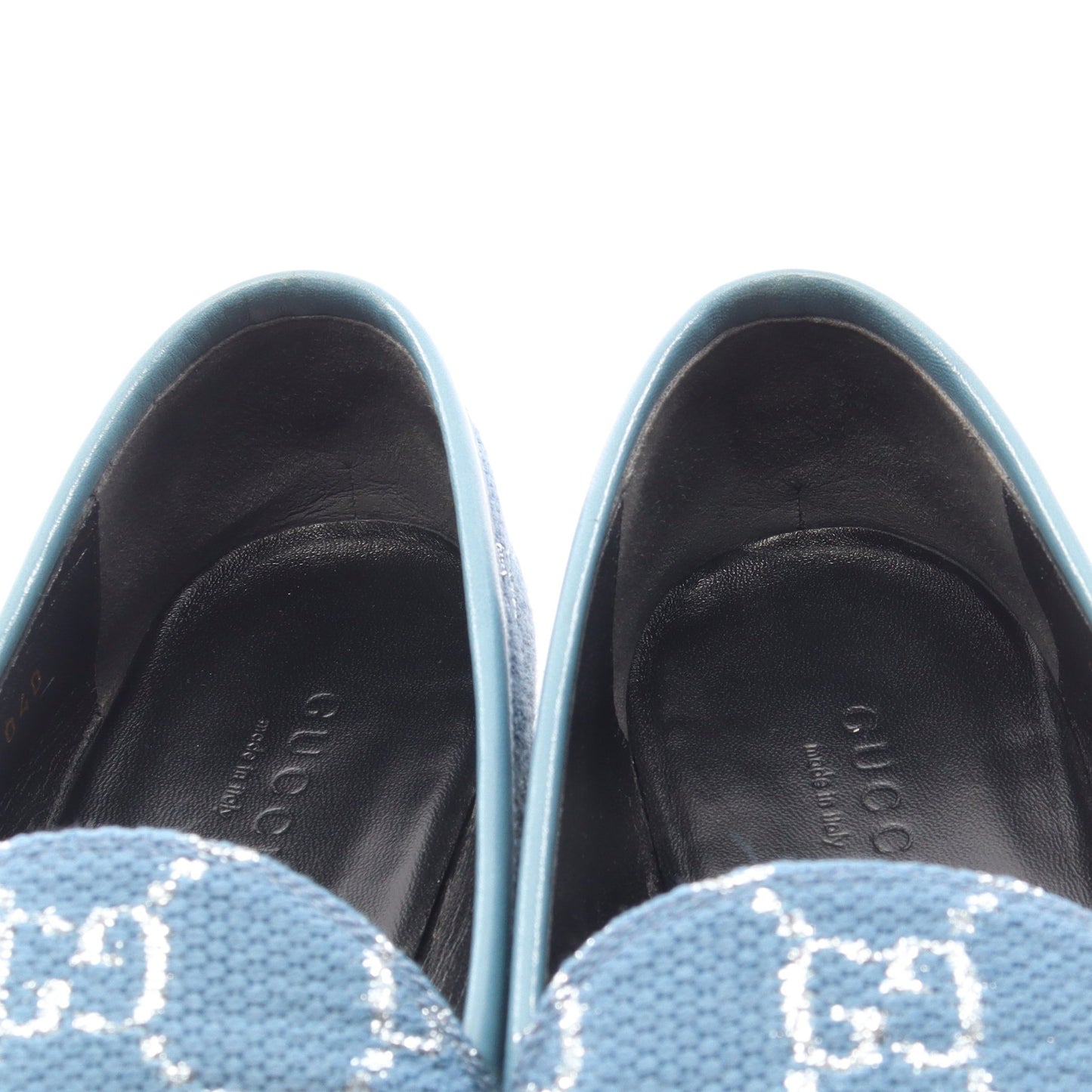 ホースビット GG柄 ローファー キャンバス レザー ブルーグレー グッチ