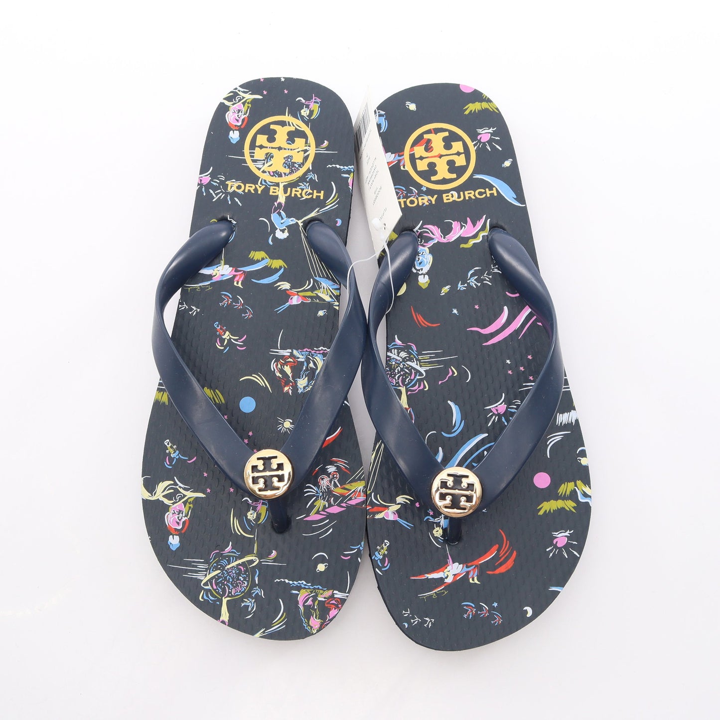 Flip Flop ダブルT ビーチ サンダル ラバー ネイビー マルチカラー トリーバーチ