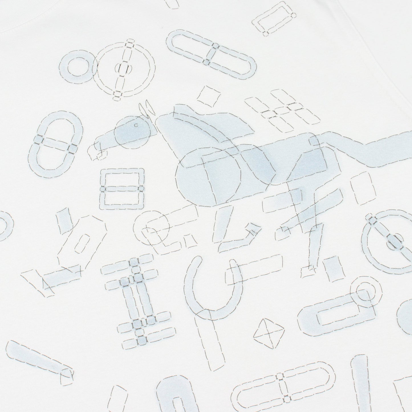Fragments Equestres 半袖Tシャツ コットン ホワイト ブルーグレー エルメス