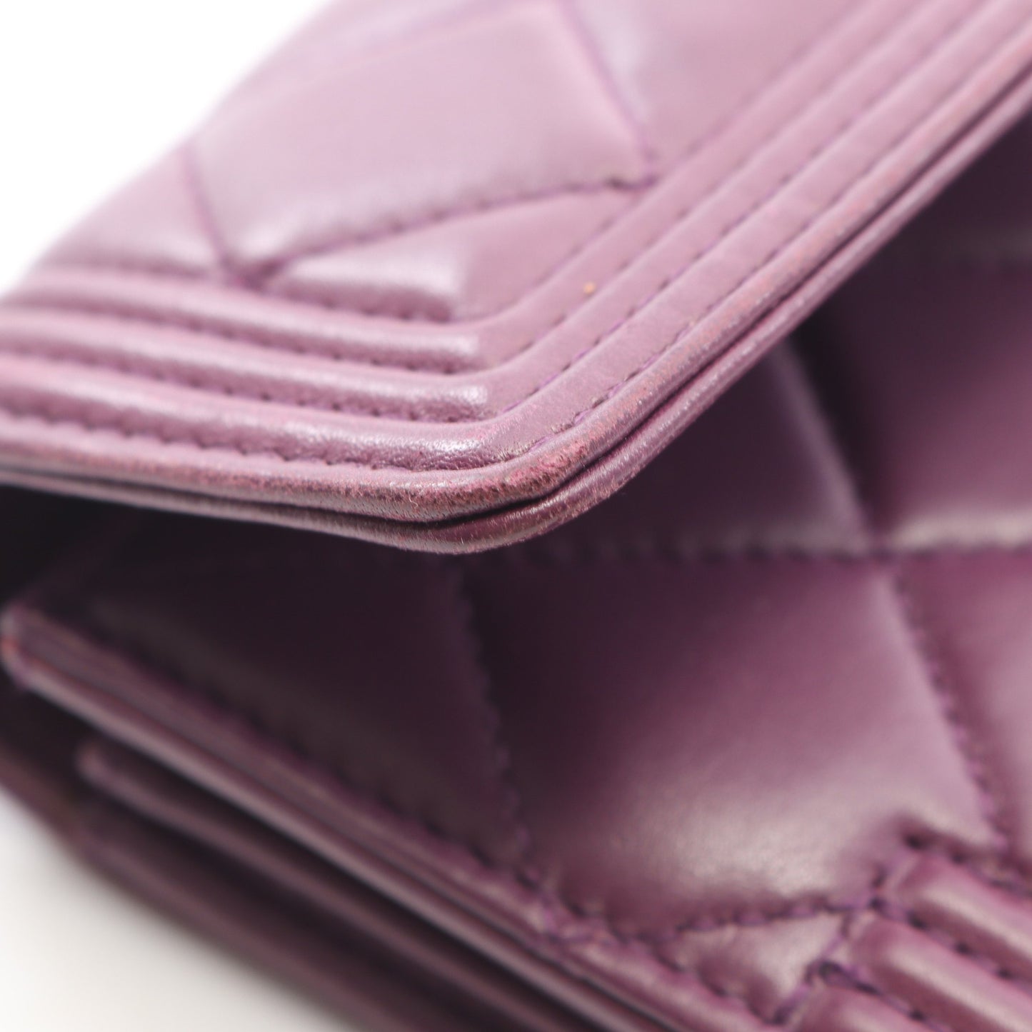 ボーイシャネル 二つ折り長財布 ラムスキン パープル シルバー金具 シャネル