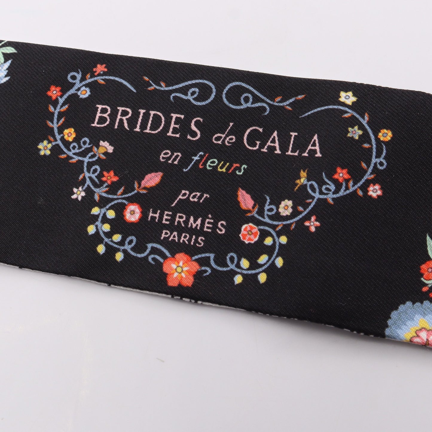 ツイリー Brides de Gala en Fleurs リボン スカーフ シルク ブラック マルチカラー エルメス