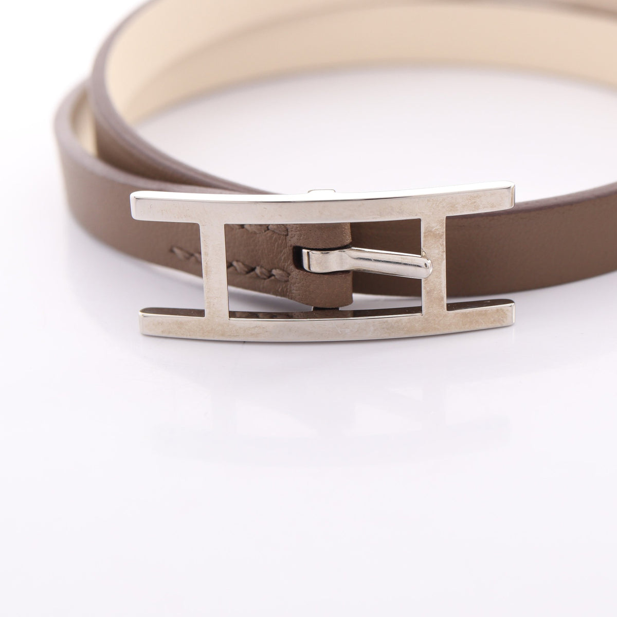 ビーアピ ドゥブルトゥール リバーシブル ブレスレット レザー グレーブラウン エルメス アクセサリー HERMES