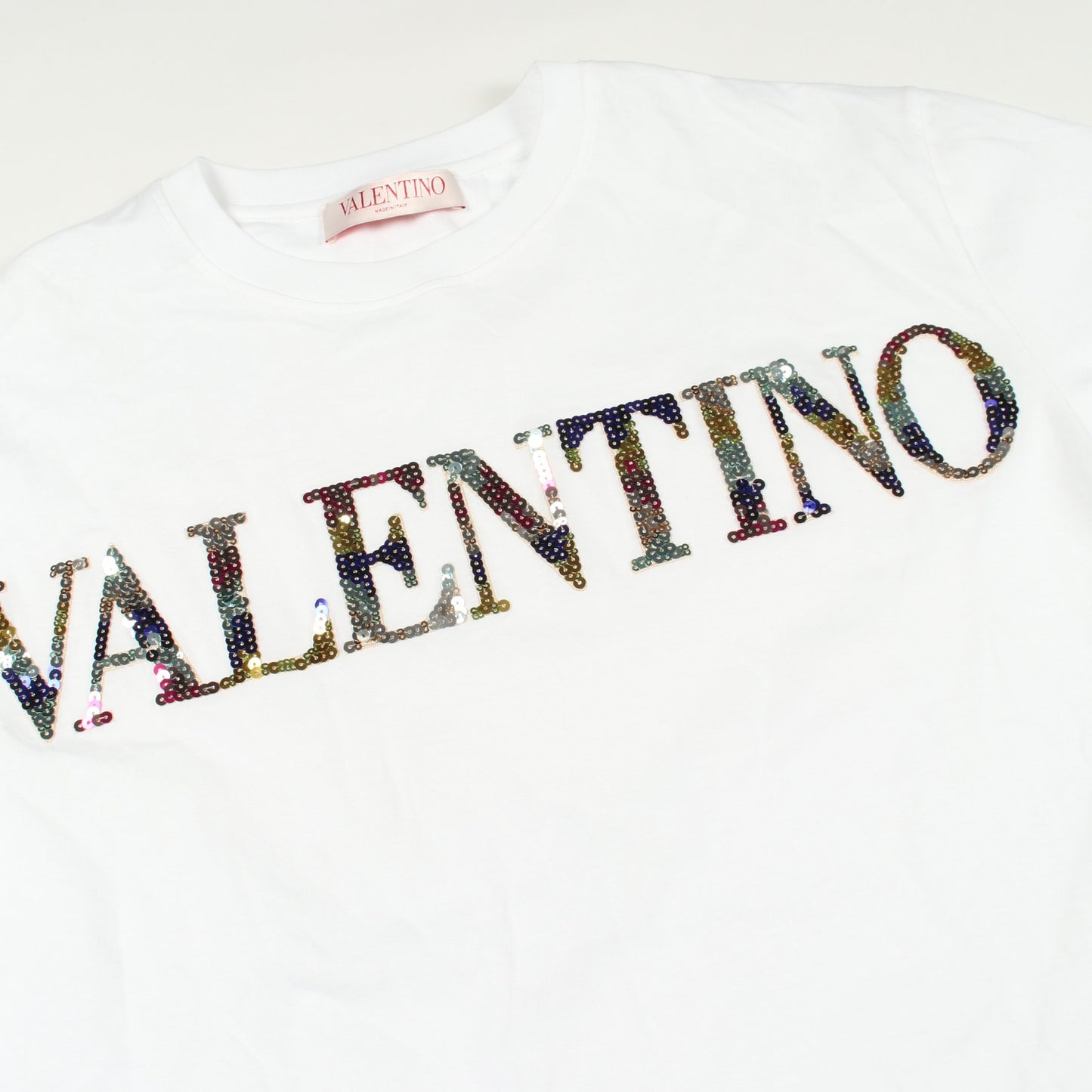 ロゴ スパンコール 半袖Tシャツ コットン ホワイト ヴァレンティノ