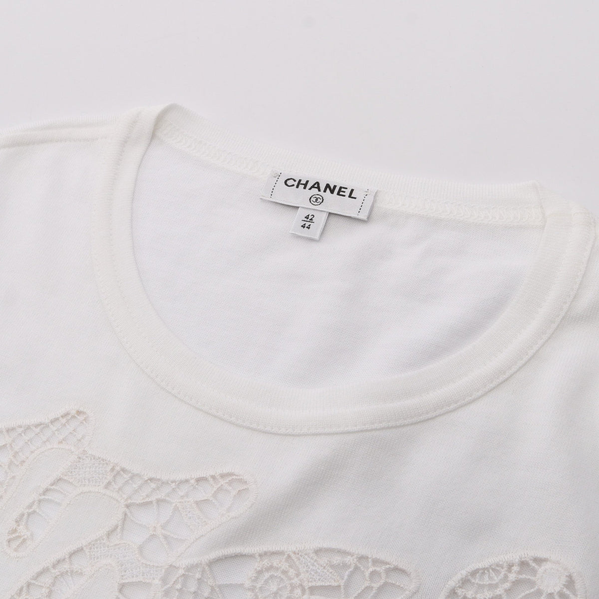 レースロゴ 半袖Tシャツ コットン ホワイト シャネル