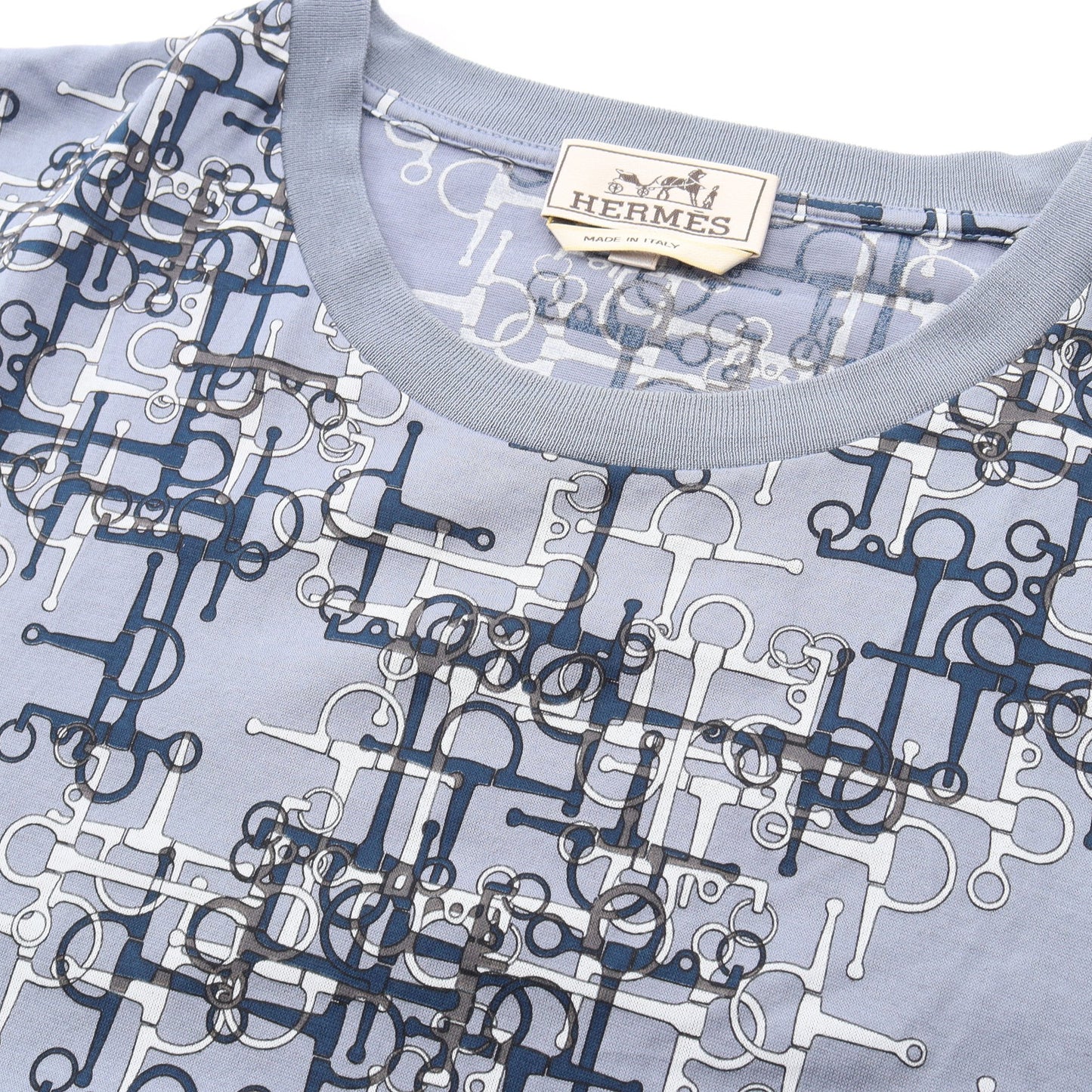 総柄 半袖Tシャツ コットン ブルーグレー エルメス