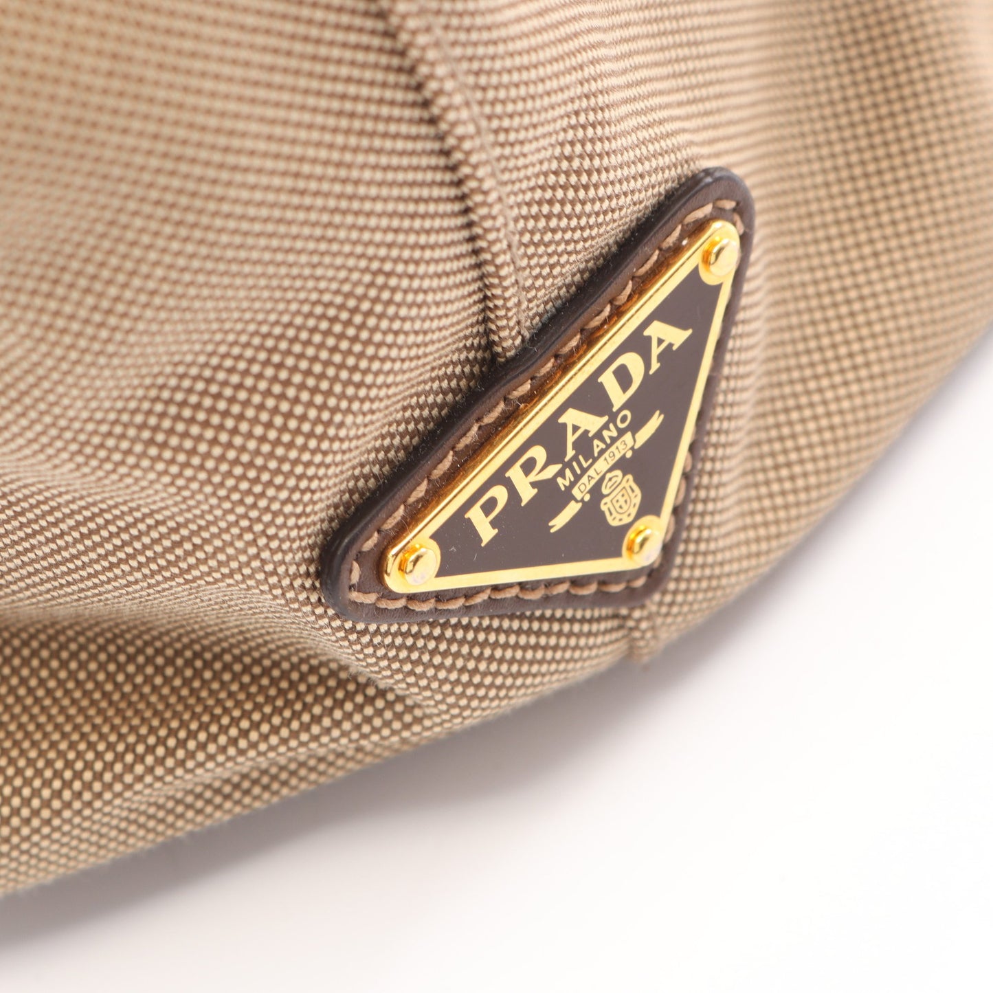 LOGO JACQUARD ロゴジャガード 2WAY ハンドバッグ キャンバス レザー ベージュ ダークブラウン プラダ