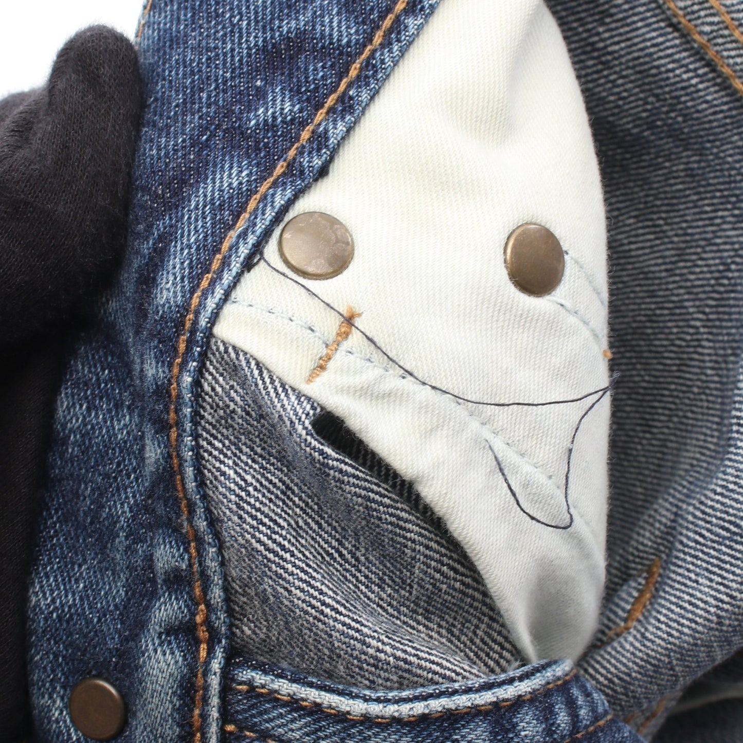 ロゴ刺繍 ダメージ加工 ボタンフライ デニムパンツ コットン ブルー サンローランパリ