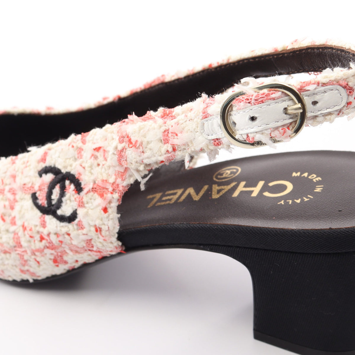 ココマーク スリングバック パンプス ツイード ファブリック ホワイト ピンクレッド ブラック シャネル シューズ CHANEL