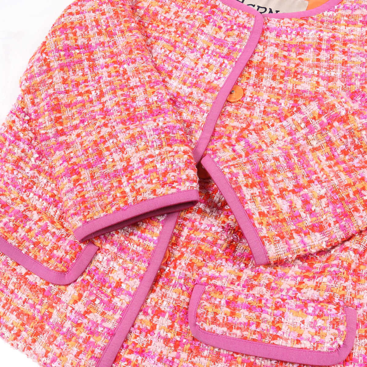 ツイード ノーカラージャケット コットン ピンク オレンジ ホワイト ヘルノ