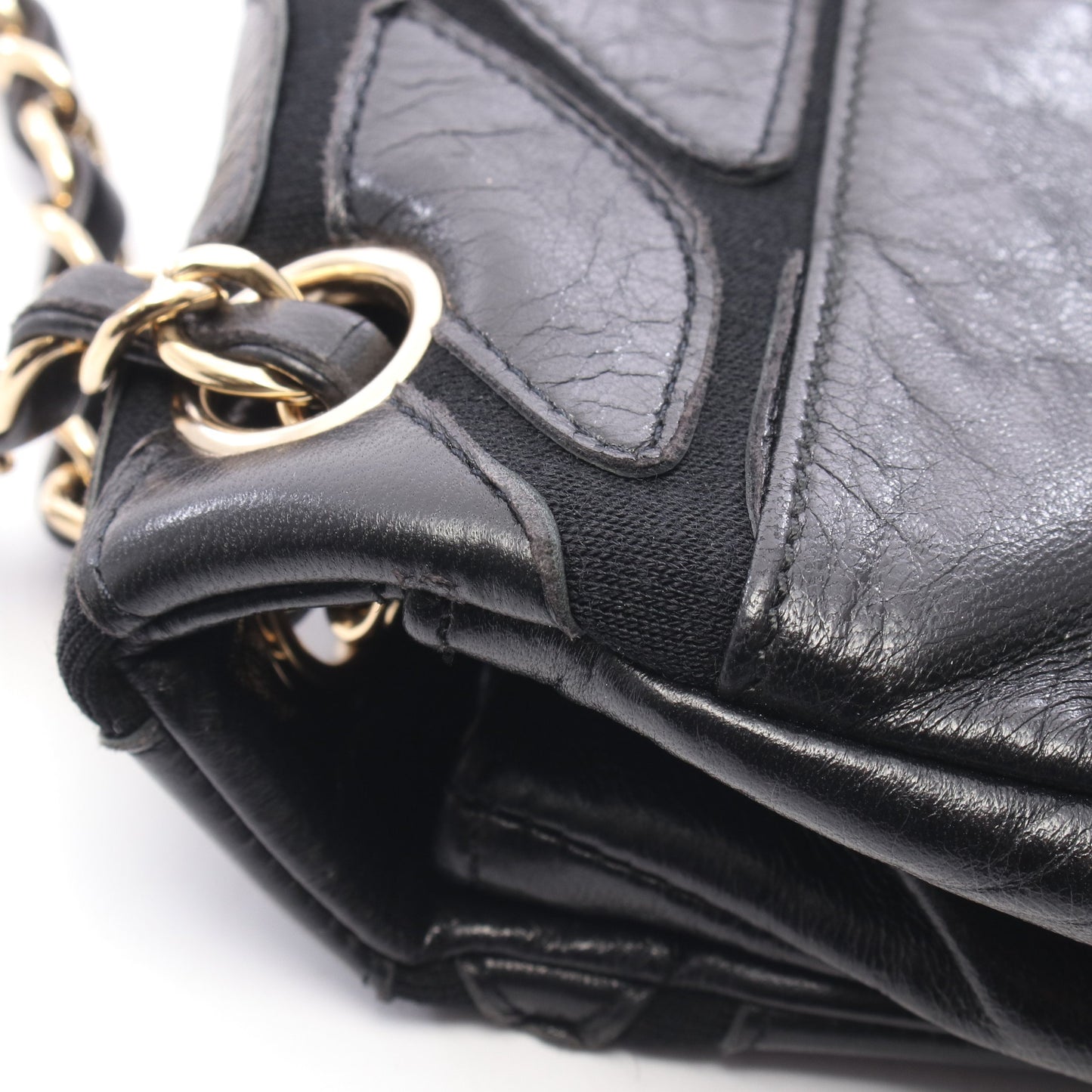 チェーンショルダーバッグ キャンバス レザー ブラック ゴールド金具 シャネル バッグ CHANEL