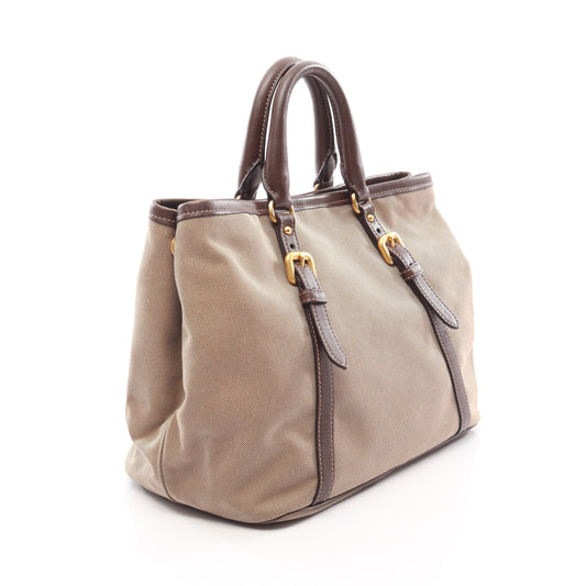 LOGO JACQUARD ロゴジャガード 2WAY ハンドバッグ トートバッグ キャンバス レザー ベージュ ブラウン プラダ バッグ PRADA