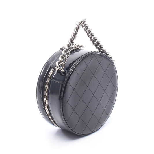ココマーク ラウンド 2WAY チェーンハンドバッグ エナメルレザー ブラック シルバー金具 シャネル バッグ CHANEL
