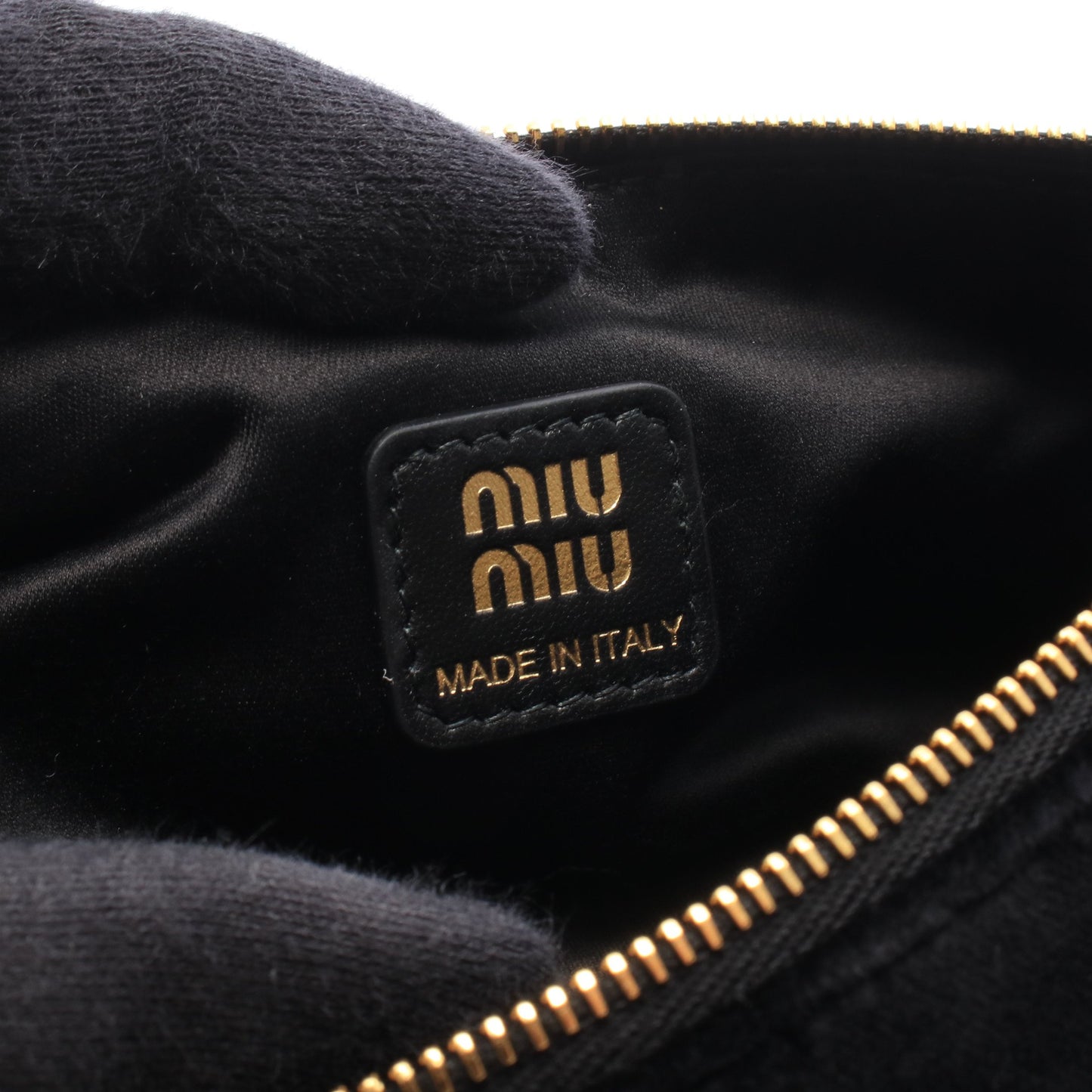 チェーンハンドバッグ ベロア レザー ブラック ミュウミュウ バッグ miu miu