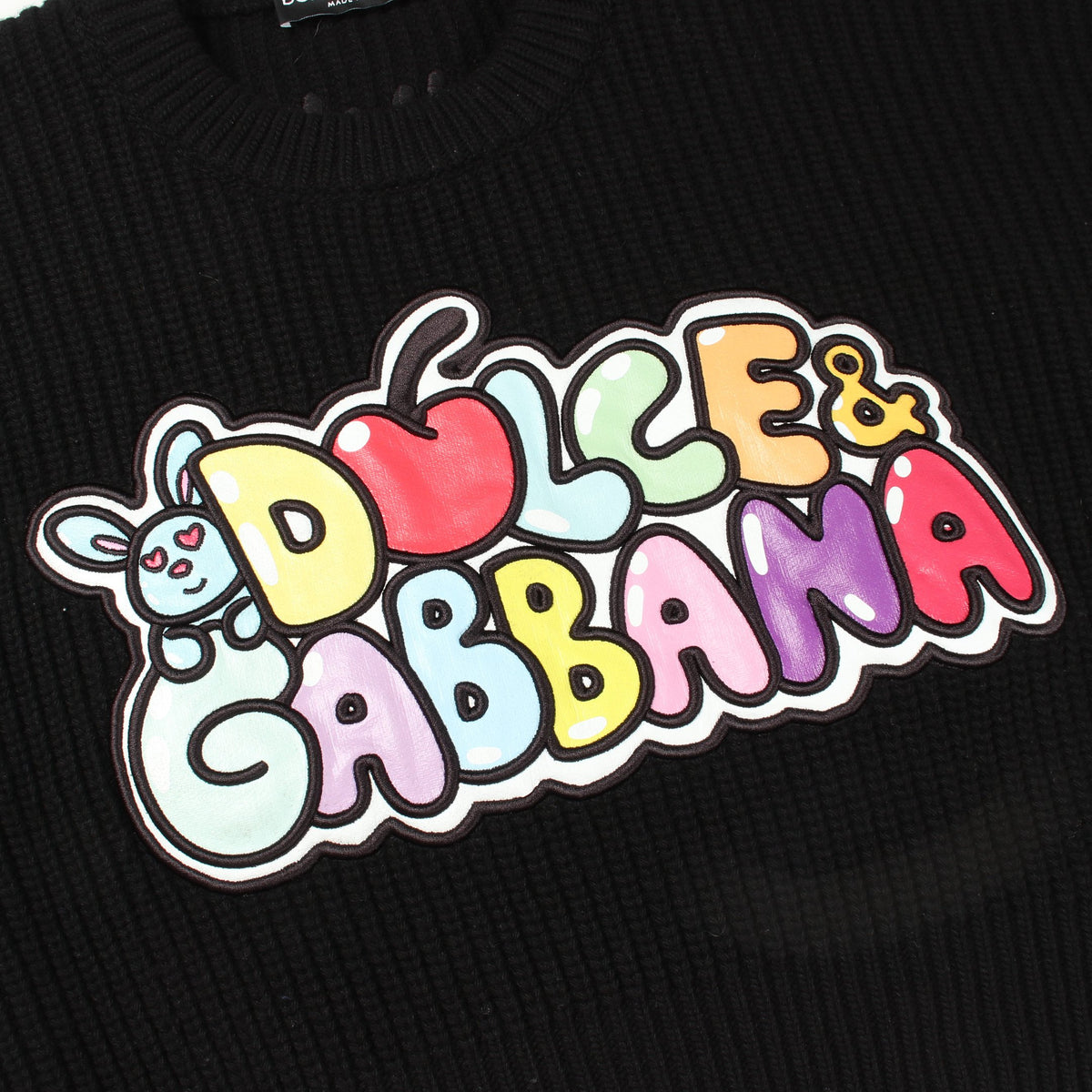 ロゴ刺繍 クルーネック ニット ウール ブラック ドルチェアンドガッバーナ トップス DOLCE&GABBANA