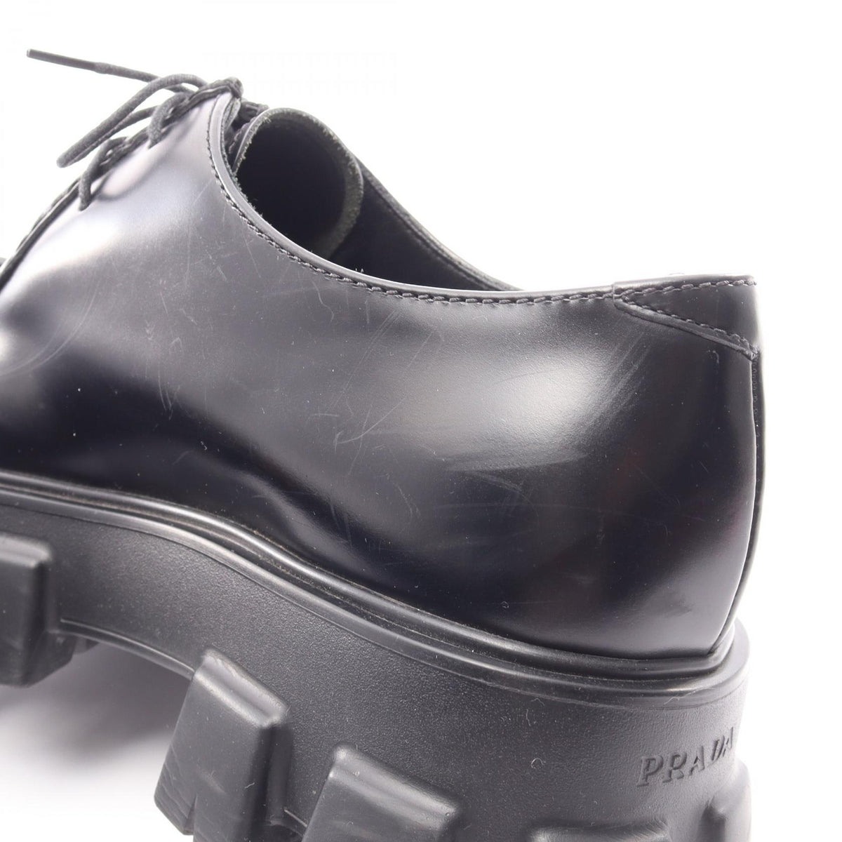 モノリス ブラッシュドレザー ダービーシューズ カジュアルシューズ レザー ブラック プラダ シューズ PRADA