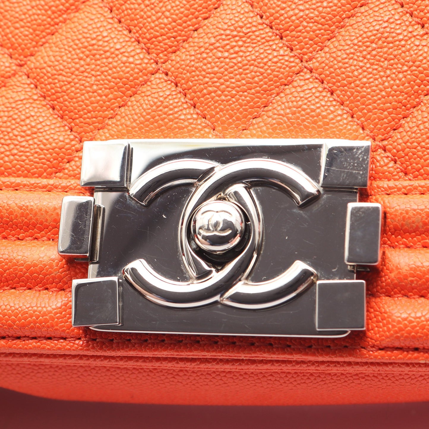 ボーイシャネル スモール チェーンショルダーバッグ キャビアスキン オレンジ シルバー金具 シャネル バッグ CHANEL