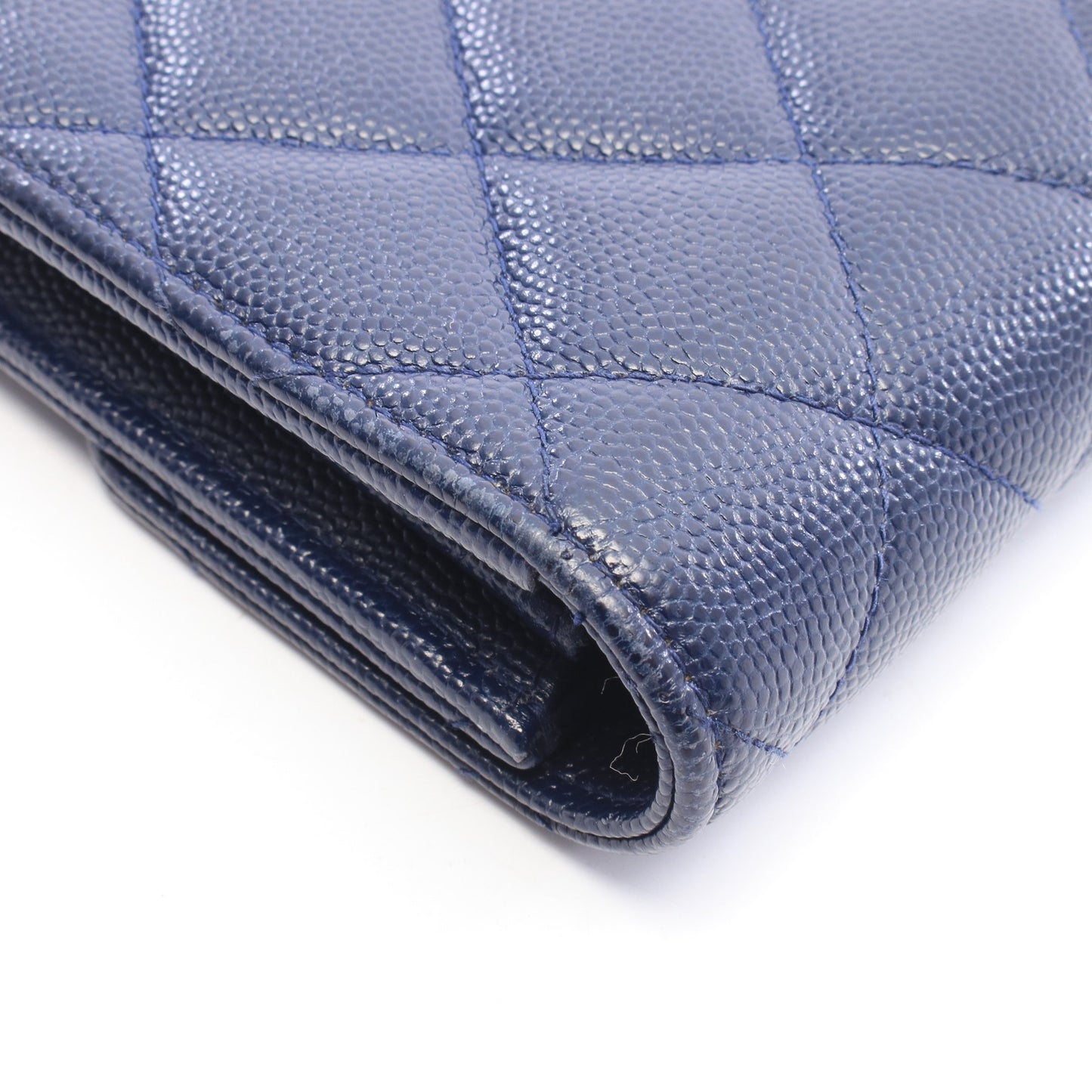 マトラッセ 二つ折り長財布 キャビアスキン ネイビー シルバー金具 シャネル 財布・小物 CHANEL