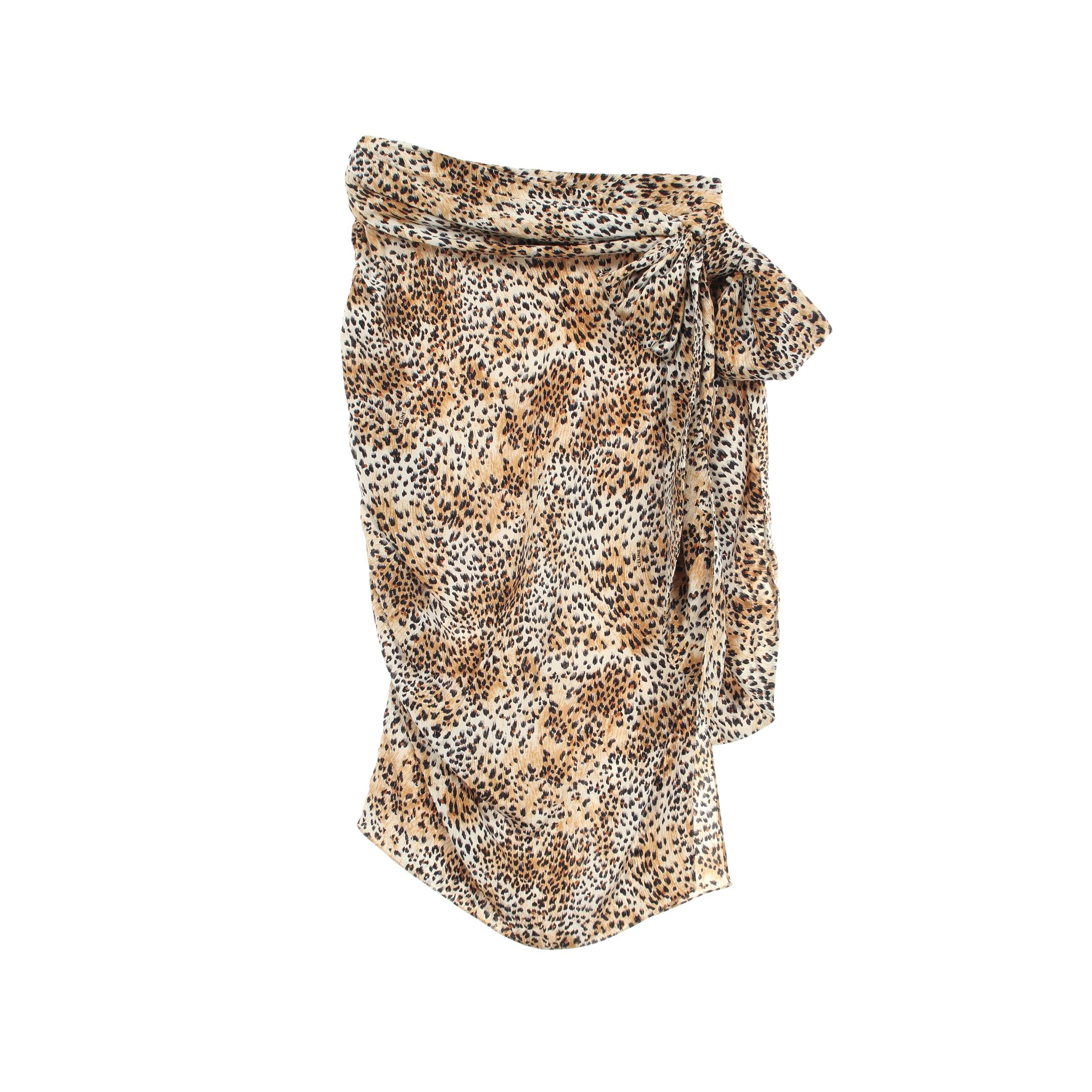 極美品 CELINE 22SS レオパード アシンメトリー ドレープスカート レオパード アシンメトリー ドレープ スカート シルク ベージュ