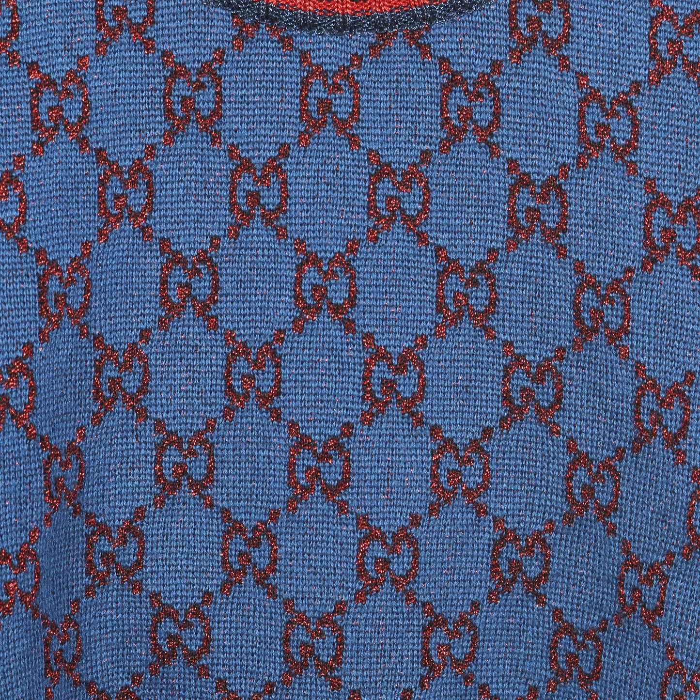GG柄 ラメ ニット ウール シルク カシミヤ ブルー レッド グッチ トップス GUCCI