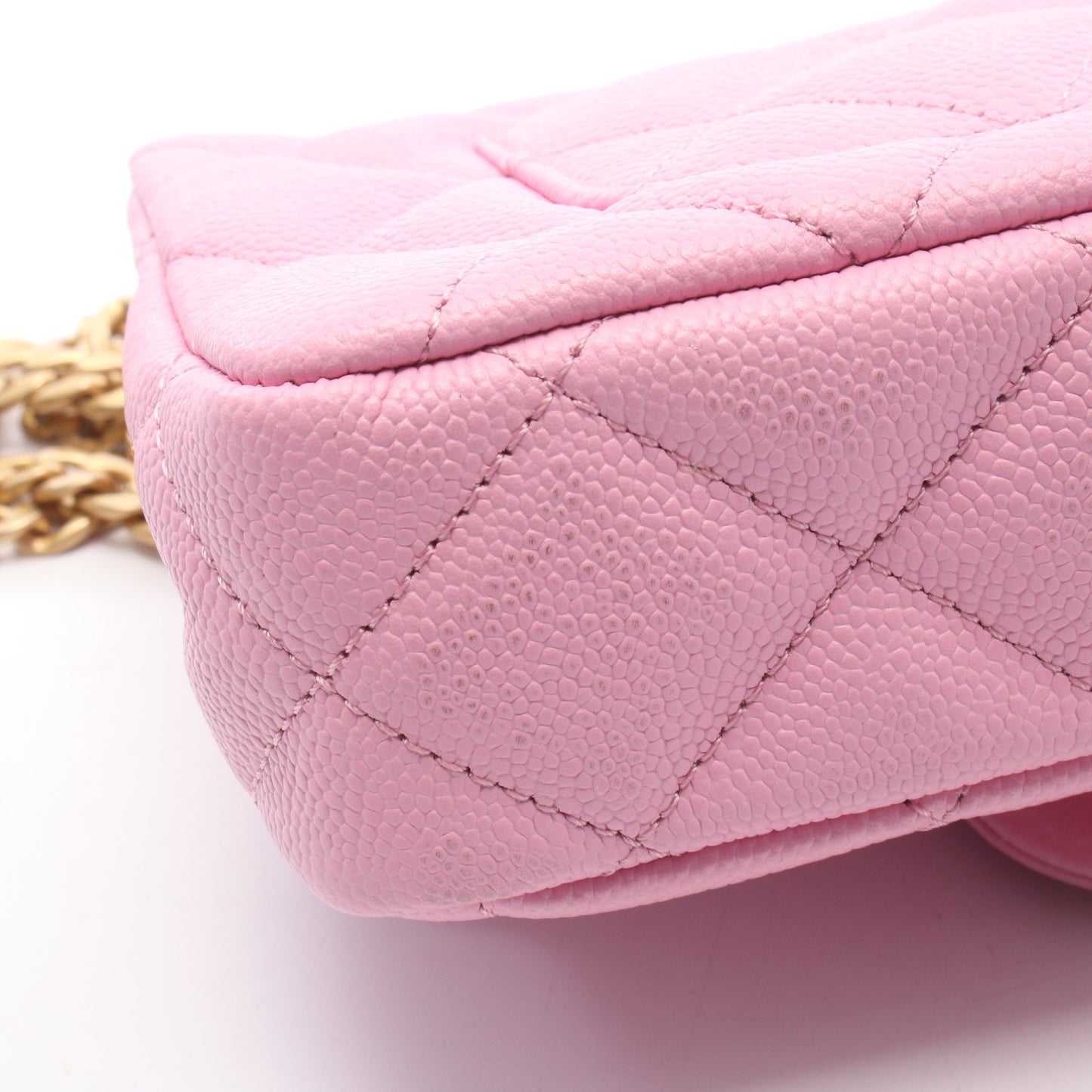 マトラッセ Wチェーンショルダーバッグ キャビアスキン ピンク ゴールド金具 シャネル バッグ CHANEL