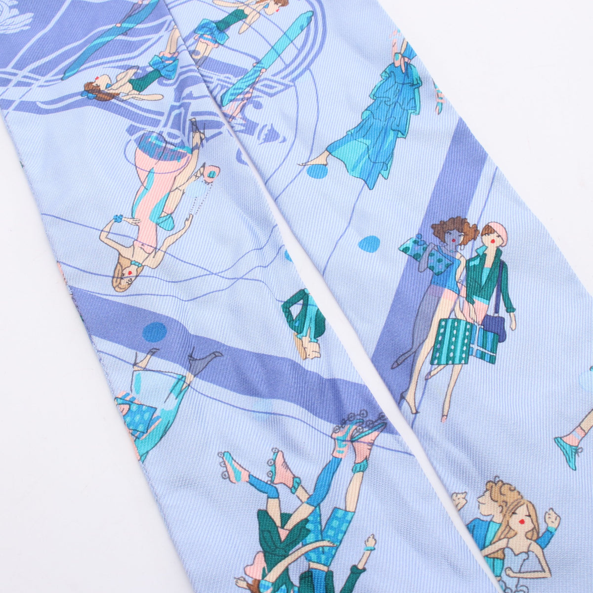 ツイリー Ex-Libris Les Parisiennes リボン スカーフ シルク ライトブルー ブルーグレー マルチカラー エルメス