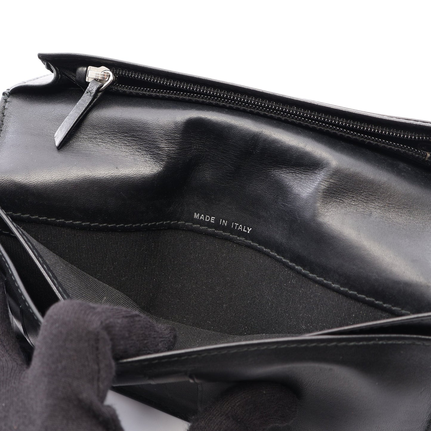マトラッセ 二つ折り長財布 キャビアスキン ブラック シルバー金具 シャネル