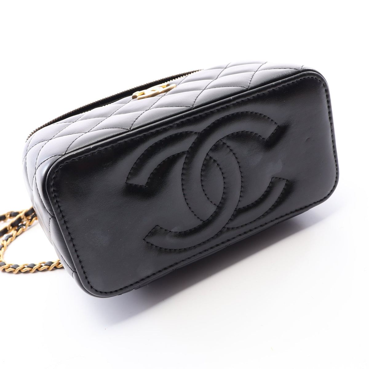 マトラッセ バニティバッグ 2WAY チェーンショルダーバッグ レザー ブラック ゴールド金具 シャネル