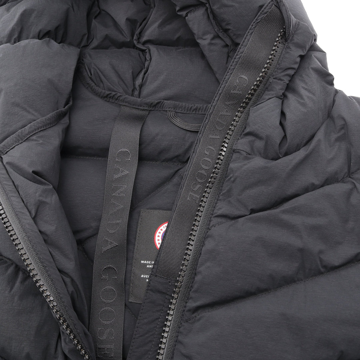 Clair Long Coat クレア フード付き ロング ダウンコート ナイロン ブラック カナダグース