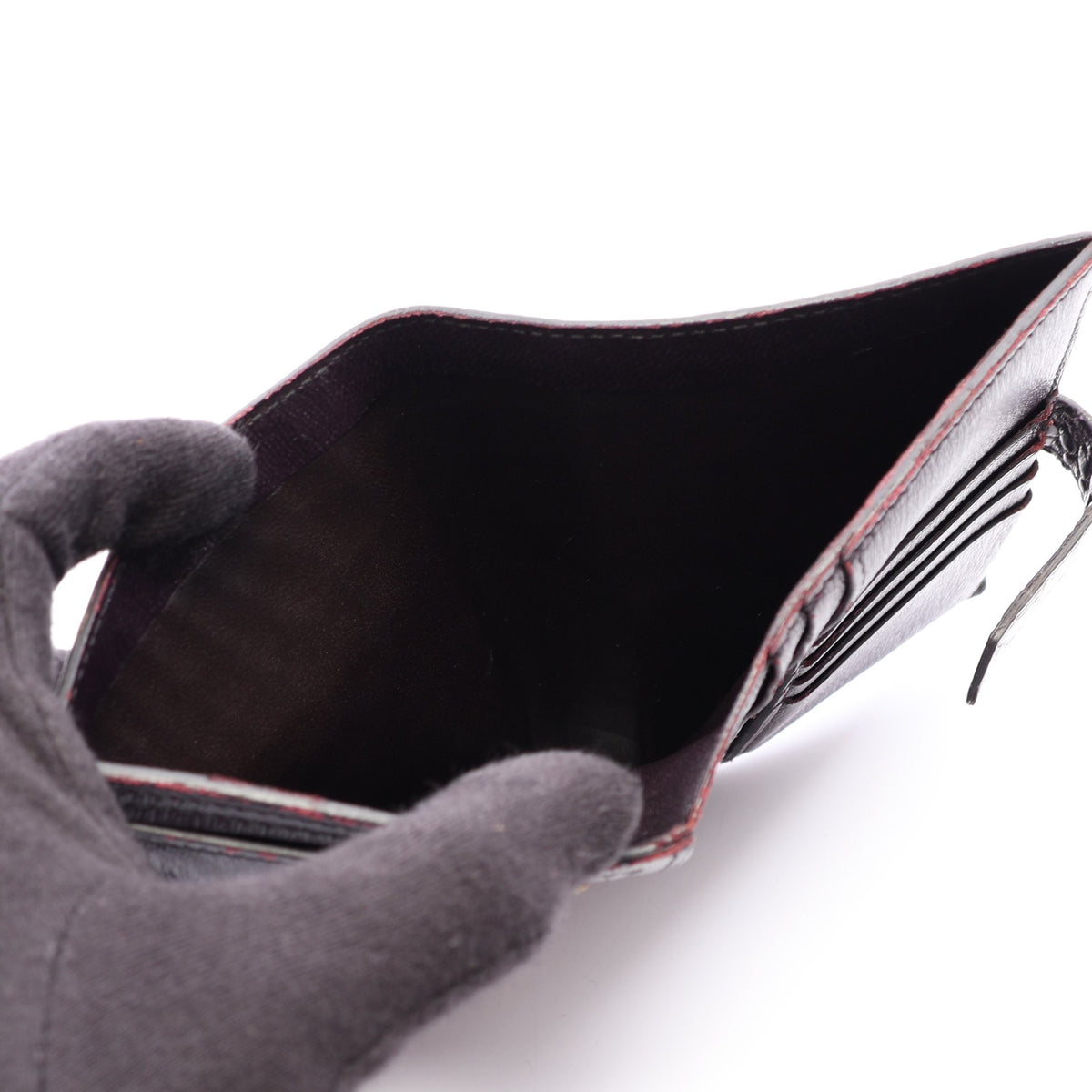 ベアンコンパクト レザン 二つ折り財布 アリゲーターリセ ダークパープル ゴールド金具 C刻印 エルメス