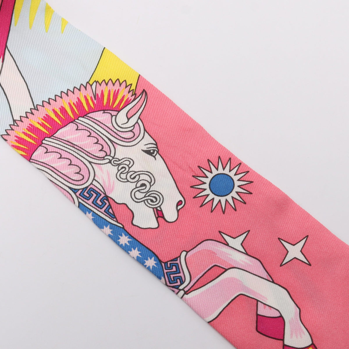 ツイリー LA SOURCE DE PEGASE リボン スカーフ シルク ピンク マルチカラー エルメス