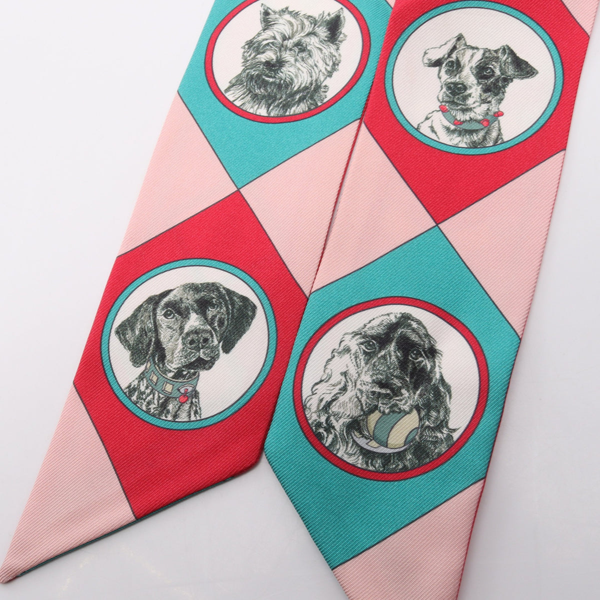 ツイリー Colliers de chiens リボン スカーフ シルク ピンク グリーン エルメス