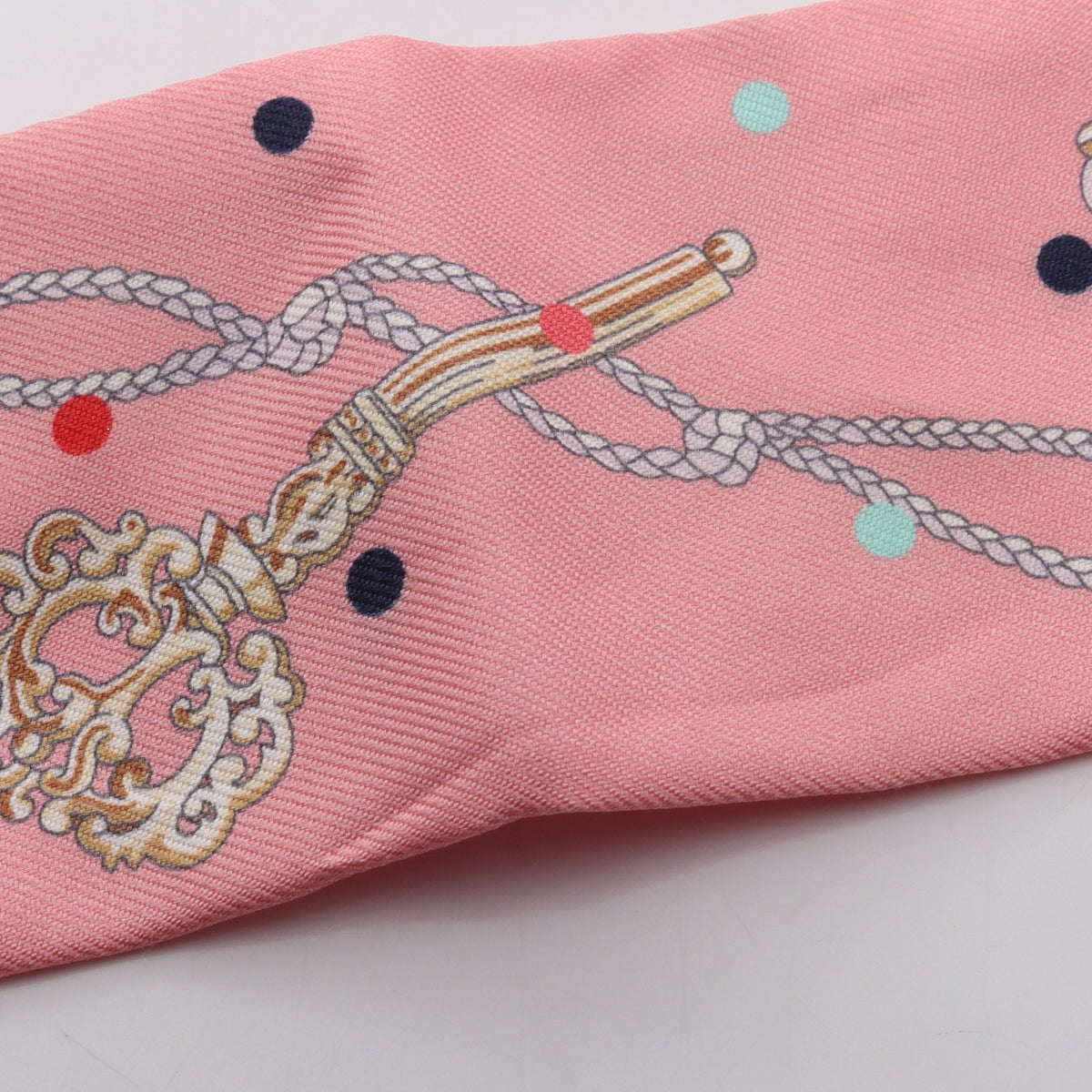 ツイリー LES CLES A POIS リボン スカーフ シルク ピンク エルメス