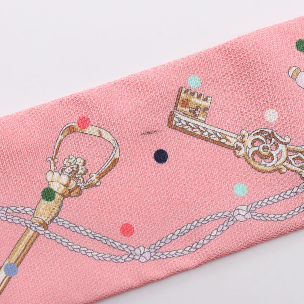 ツイリー LES CLES A POIS リボン スカーフ シルク ピンク エルメス