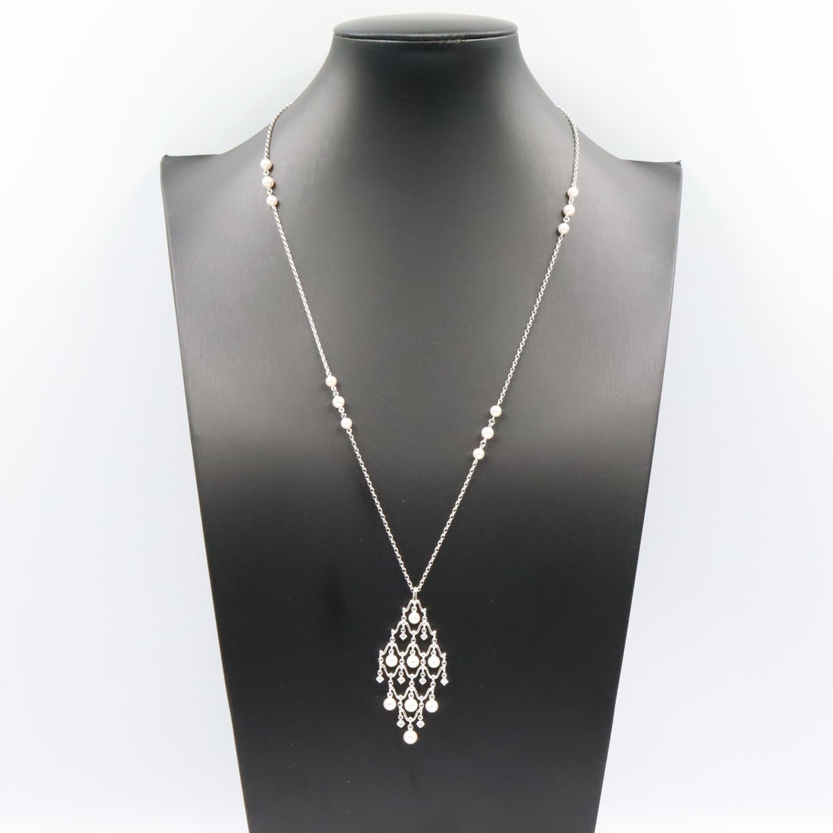 シャンデリアドロップ パール ネックレス ピアス 2点セット ネックレス K18WG パール ダイヤモンド ホワイトゴールド ホワイト クリア ミキモト