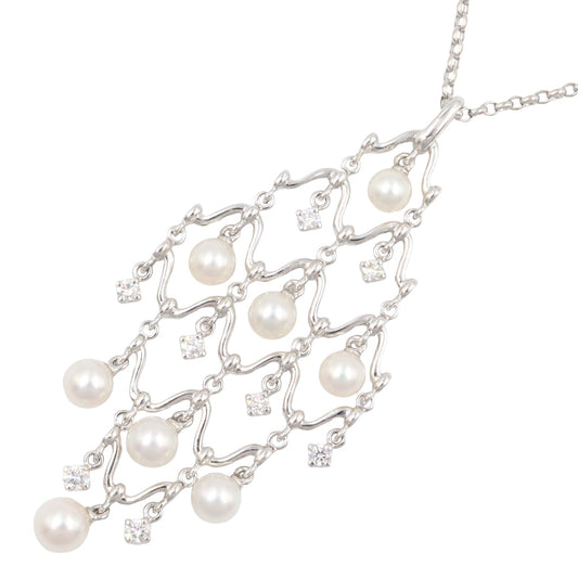 シャンデリアドロップ パール ネックレス ピアス 2点セット ネックレス K18WG パール ダイヤモンド ホワイトゴールド ホワイト クリア ミキモト