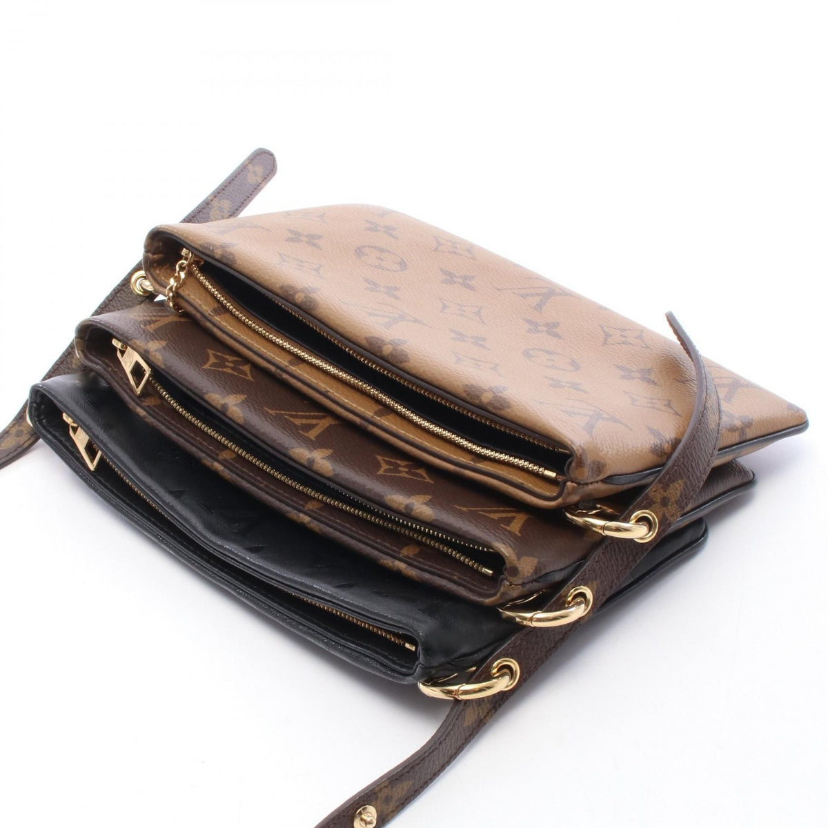 ポシェット LV 3 モノグラムリバース ショルダーバッグ PVC ラムレザー ブラック ライトブラウン ブラウン ルイヴィトン