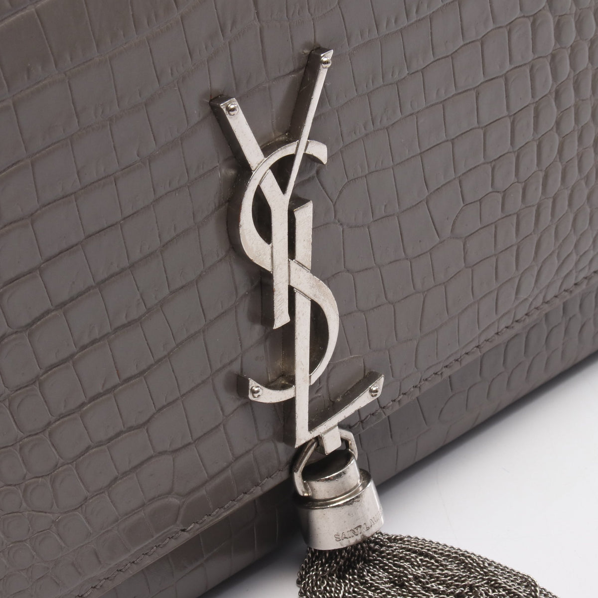ケイト モノグラム クロコ型押し チェーンショルダーバッグ レザー グレー サンローランパリ バッグ SAINT LAURENT PARIS