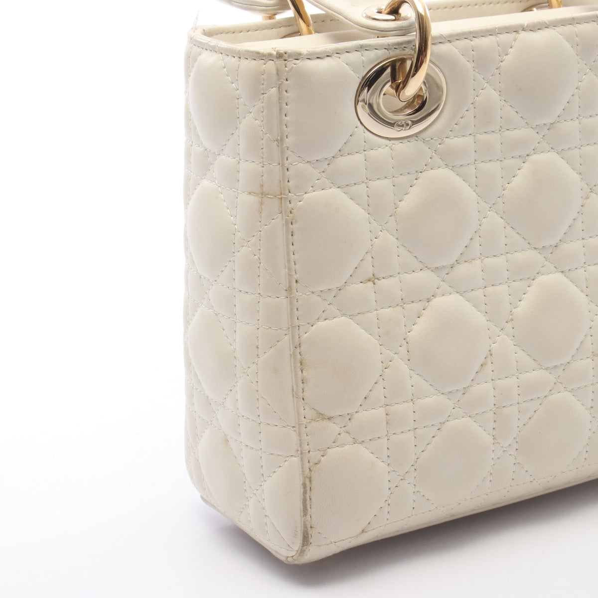 LADY DIOR MY ABCDIOR レディディオール スモール カナージュ 2WAY ハンドバッグ レザー オフホワイト クリスチャンディオール