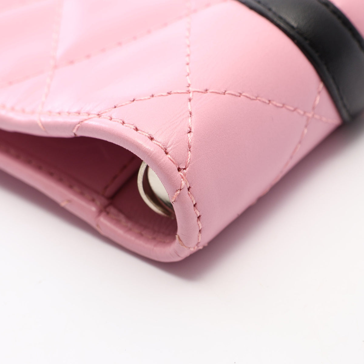 カンボンライン 手帳カバー ラムスキン ピンク ブラック シルバー金具 シャネル