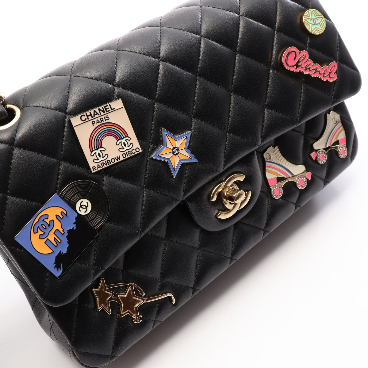 マトラッセ Wフラップ クルーズコレクション Wチェーンショルダーバッグ ラムスキン ブラック ゴールド金具 シャネル バッグ CHANEL