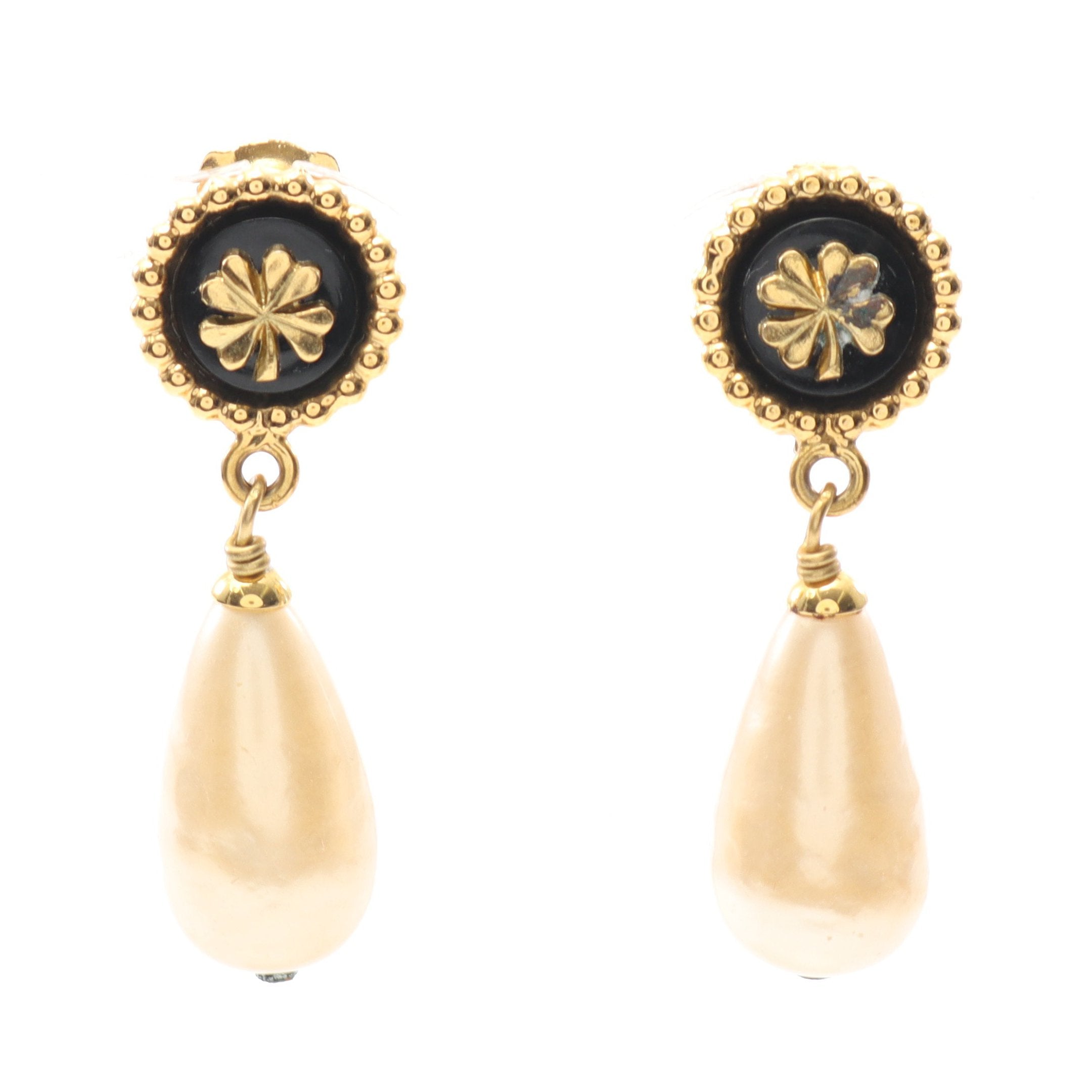シャネル 02A ピアス GP×フェイクパール ブラック×ゴールド ジャケット イヤリング GP フェイクパール ゴールド ブラック アイボリー 28
