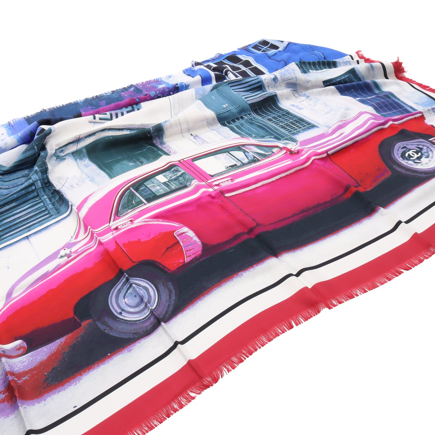 ストール ショール 車プリント ロゴ シルク ピンクパープル マルチカラー シャネル 財布・小物 CHANEL