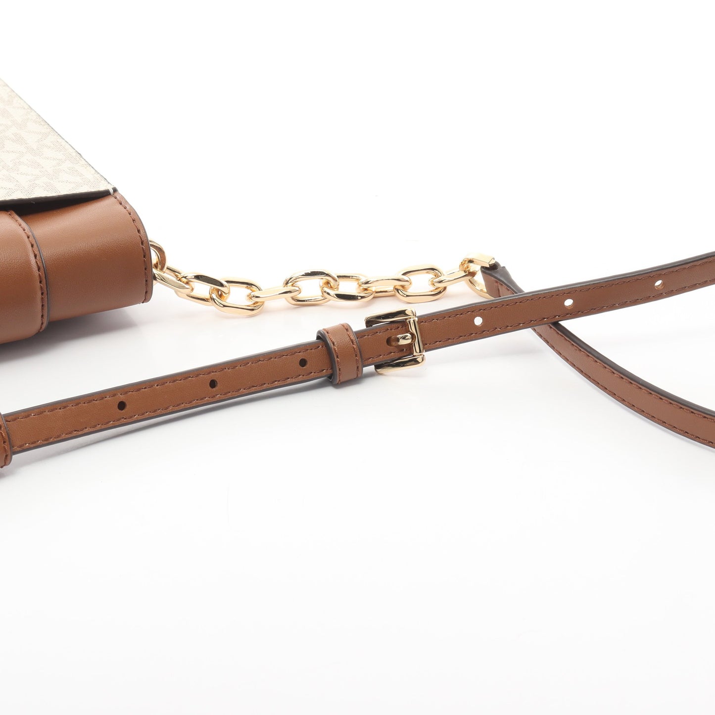 Carmen Small Logo Smartphone Crossbody Bag スマホケース チェーンショルダーバッグ PVC レザー ホワイト ブラウン マイケルコース バッグ MICHAEL KORS