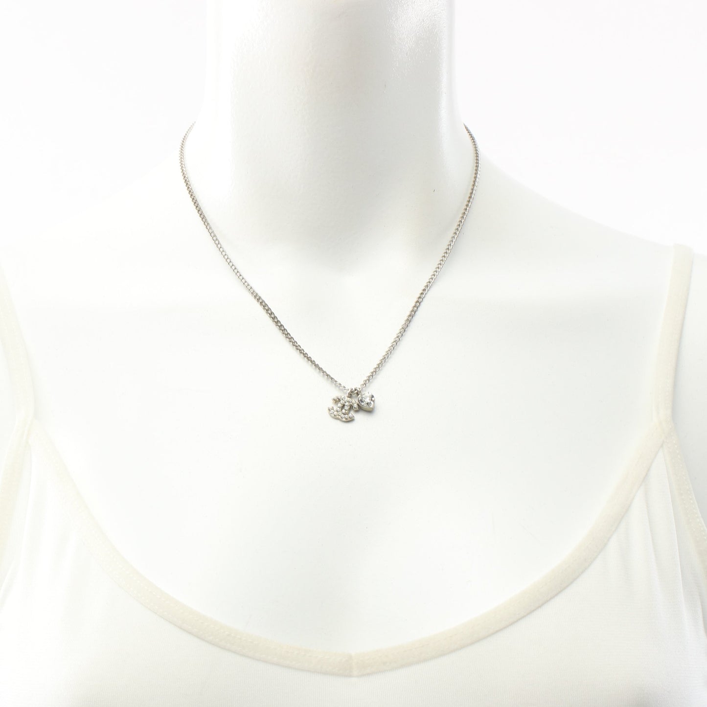 ココマーク ハート ネックレス ラインストーン シルバー クリア 04A シャネル アクセサリー CHANEL