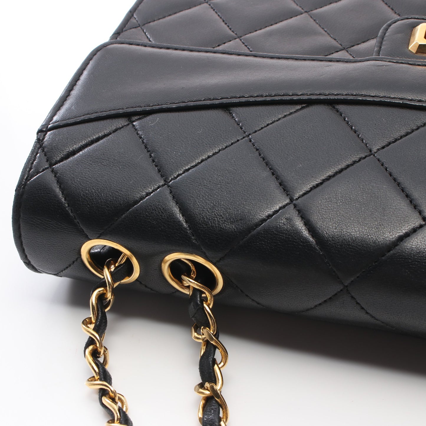 Wチェーンショルダーバッグ ラムスキン ブラック ゴールド金具 ヴィンテージ シャネル バッグ CHANEL