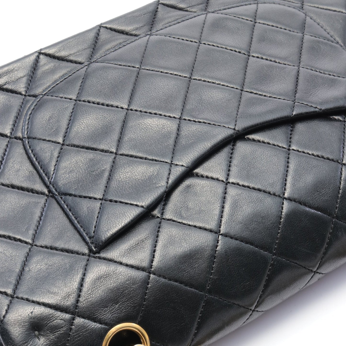 マトラッセ Wフラップ Wチェーンショルダーバッグ ラムスキン ブラック ゴールド金具 ヴィンテージ シャネル バッグ CHANEL